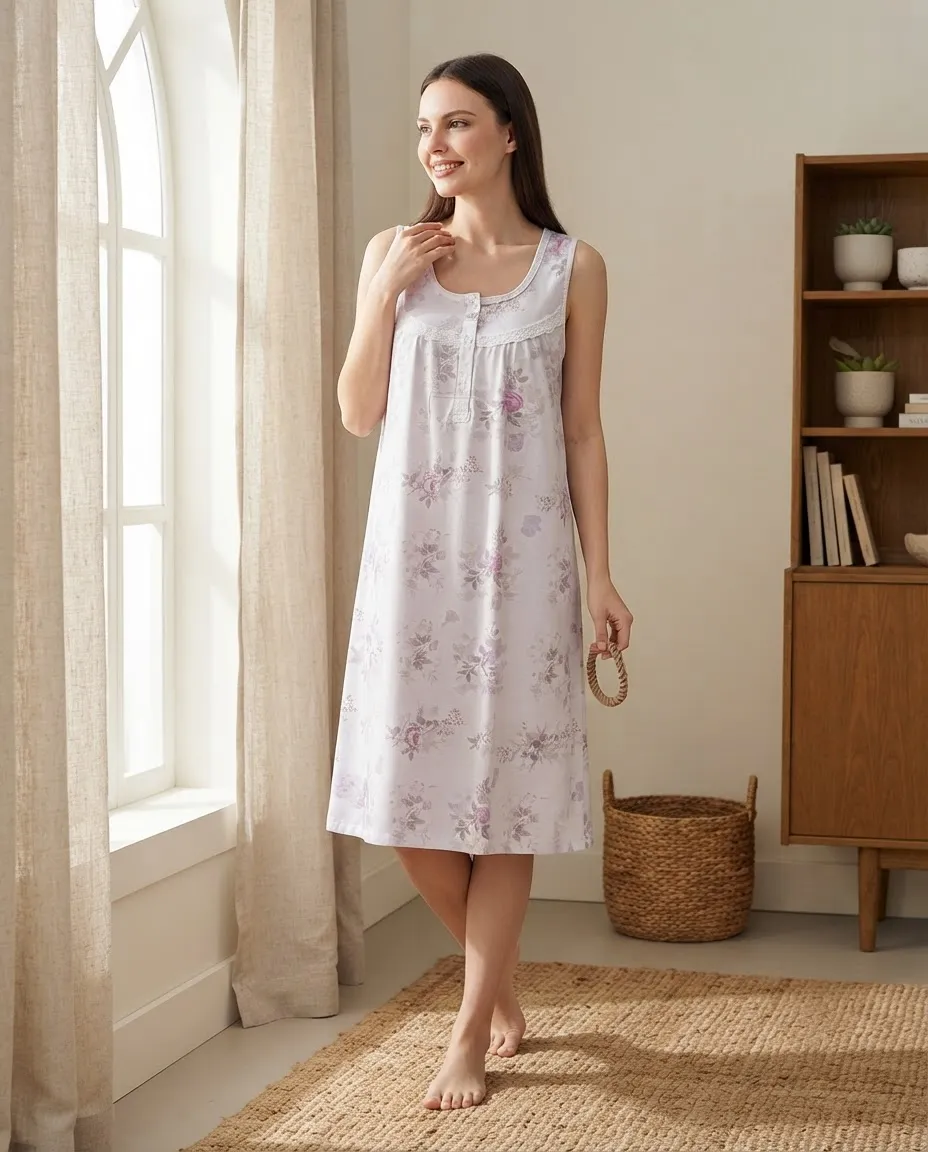 Camison Estampado S/ Mangas C/ Puntilla Florcitas 27126 Lila 5