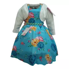 Vestido Festa Bebe Infantil Azul Princesa Menina Bolero
