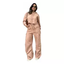 Conjunto De Moletom Calça Cargo E Blusa De Capuz