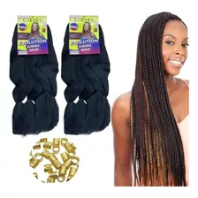 Kit 2 Pacotes Cabelo Jumbo Para Tranças 400g + Anéis