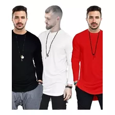 Kit 3 Camisas Sunshine Longline Masculina Preta, Bc E Vm