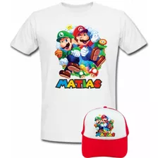 Camiseta Gorra Mario Bros Personalizada Niños