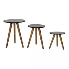  Trio De Mesa Retro Pé Palito Canto/sala Quarto Preto/branco