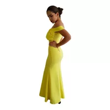 Vestido Fiesta Dama Ajustado Moda Amarillo Corte Sirena