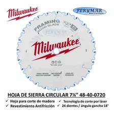 Hoja Sierra Circular Milwaukee 7 1/4 184mm 0720 Madera 24 D Color Blanco