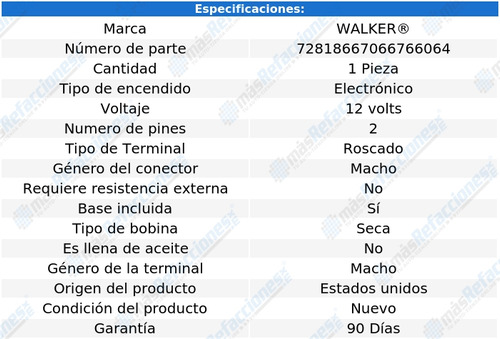 Bobina Seca Para Volvo 940 L4 2.3l De 1991 A 1995 Walker Foto 2