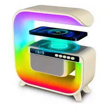 Caixa De Som Relógio Luminária Rgb Formato G Recarregável