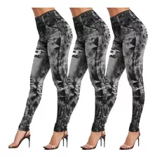 Conjunto De 3 Leggings Femininas Jeans Artificiais