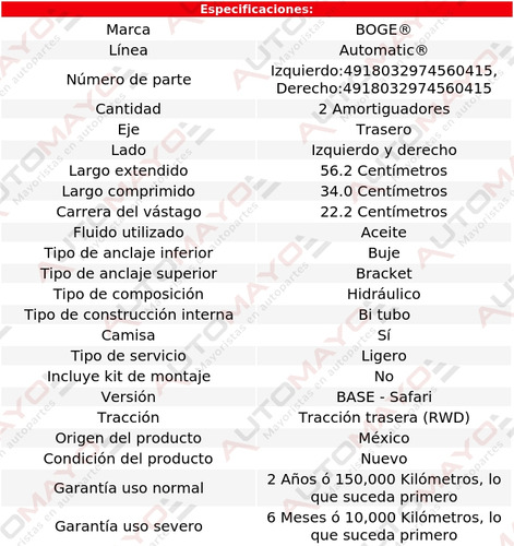 2 Amortiguadores Hid Tras Boge Sunbird L4 2.5l 77-80 Foto 2