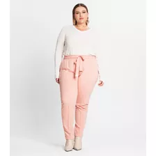 Calça Feminina Plus Size Em Moletinho Secret Glam Rosa