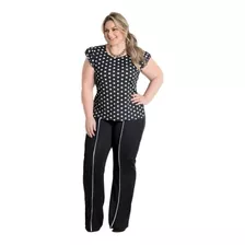 Calça Preta Flare Plus Size Com Filete Branco Social Casual 