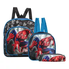 Mochila Escolar Toys 2u Mochila Escolar Pequena Homem Aranha Costa Lancheira+estojo Cor Preto