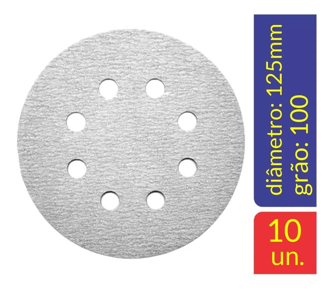 Kit 10 Un. Disco De Lixa Velcro Pluma 125mm Grão 100 Starfer