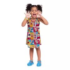 Vestido Infantil Kyly Menina Quadrinhos Estampado Tam 4 A 8