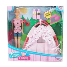 Muñeca Kiara Camping Articulada Con Mini Carpa Niñas Juguete