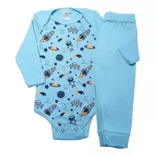 Conjunto Bebê Body Longo Espacial Com Calça Azul - Kappes