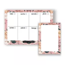 Planner Semanal Borrable + Pizarra A5 Imantados Pink Flowers