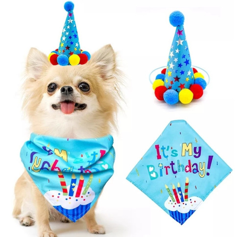 Kit 2 Pçs Chapéu + Bandana Festa Aniversário Pet Cachorro 