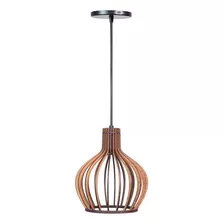 Luminária Lustre Pendente Mdf Redondo Munique 30cm Rústico