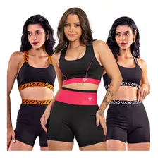 Kit 3 Conjuntos Academia Short E Top Treino Caminhada Fit