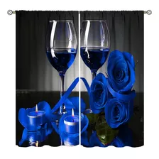 Cortinas 3d Florales Para San Valentín, Rosa Azul, Opacas 2m