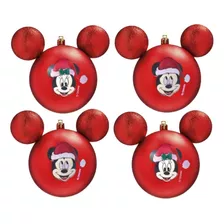 Enfeite De Natal 4 Bolas Mickey E Minnie Gorro - Disney