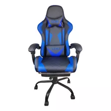 Silla Gamer Empoli Odín Ergonómica Apoyapiés Azul Material Del Tapizado Cuero Sintético