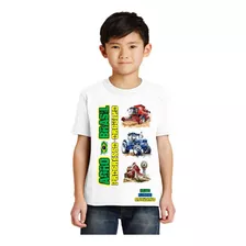 Camisa Camiseta Infantil Trator Fazenda Roça Agro Criança E