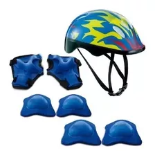 Kit Proteção Segurança Capacete E 6 Acessórios Infantil Azul