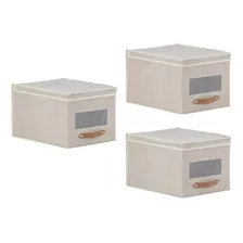 Set X3 Cajas Organizadoras Con Tapa 30x25x40 Cm Beige 