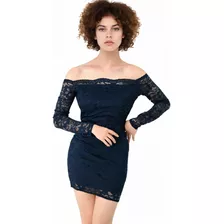 Vestido Corto Casual Strapless De Encaje Manga Larga 