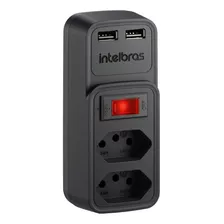 Tomada Com Usb Carregador Duplo Parede Intelbras Eac 202 Cor Preto