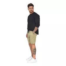 Bermuda Shorts Masculino Com Elástico Na Cintura De Sarja 