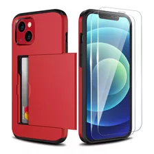 Funda Para iPhone 13 - Roja Con Tarjetero + Vidrio