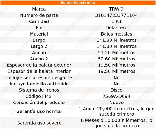 Balatas Bajos Metales Delanteras Peugeot 406 00/04 Foto 2