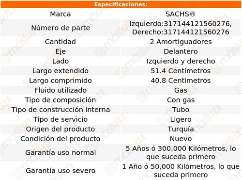 2- Amortiguadores Gas Delanteros C180 2011/2014 Sachs Foto 2