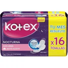 Pack 3 X 16u Toallitas Femeninas Kotex Nocturna Con Alas