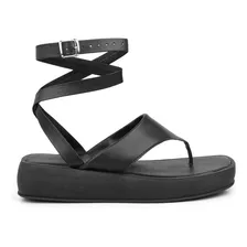 Sandália Feminia Papete Dedo Com Tiras Flatform Mega Oferta