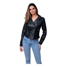 Jaqueta De Couro Legítimo Feminina Biker Preta