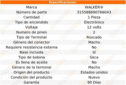 Bobina Encendido Dodge Stealth V6 3.0l 91/96 Walker Foto 3