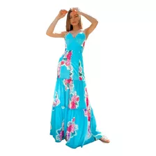 Vestido Longo Azul Estampa Exclusiva Floral Perfect Way 38