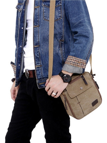 Morral Bolso Bandolera Vintage Táctico Hombre Mujer Regulable Urbano Caqui