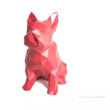 Bulldog Estatua Geométrico Cachorro Decoração 15cm 