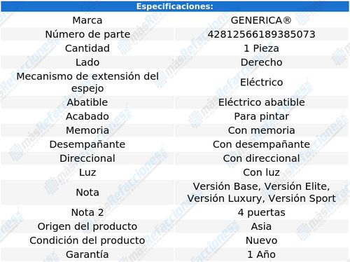 (1) Espejo Derecho Elect Generica A6 Del 2008 Al 2011 Foto 2