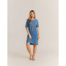 Vestido Cava Raglan Com Silk - Azul Acinzentado