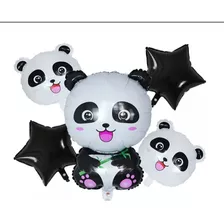 Set Globo Metalizado Oso Panda 72cm Estrellas X 5pz