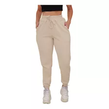 Calça Moletom Feminina Plus Size Cintura Alta Bolsos Lateral