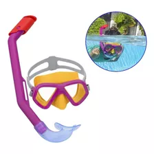 Kit Snorkel + Máscara Infantil Mergulho Bestway 24023 Cor Rosa