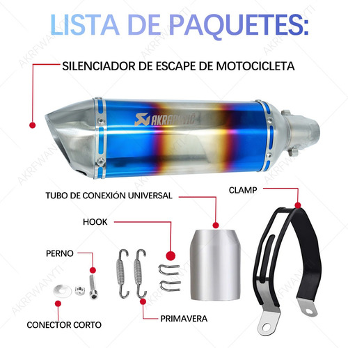 Escape Silenciador Moto Universal Deportivo Doble Azul 370mm Foto 2