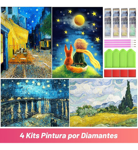 4 Set Pintura De Diamantes Diy 5d Cuadro Decoración De Hogar